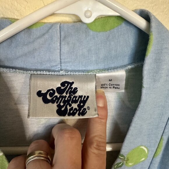 Green Apple Print Cotton Robe Soft Loungewear The Company Store Medium Tie Blue - Picture 2 of 6